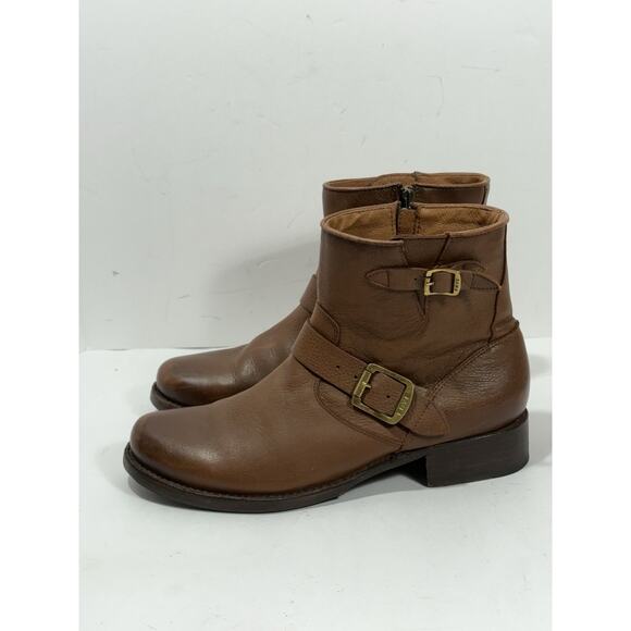 Frye Vicky Engineer Boots in Cognac Brown Leather w/Buckles Women's Sz 11B Ankle - Picture 2 of 10
